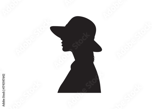 Vector art of silhouette of a woman with a hat