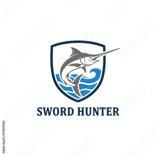 fishing tuna sea ocean fish illustration underwater shield blue