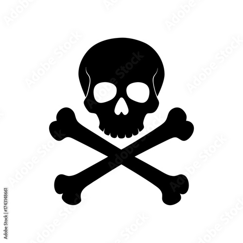 Black skull and crossbones icon on transparent background silhouette