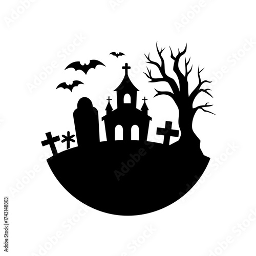 Halloween graveyard silhouette on transparent background