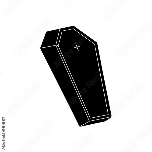 A black coffin with a cross on on transparent background silhouette