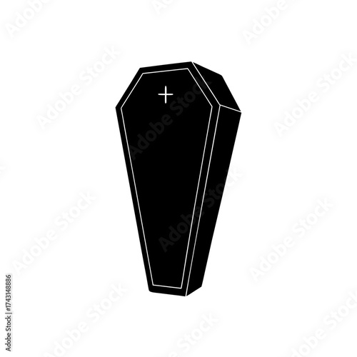 Black coffin with a white cross on transparent background silhouette
