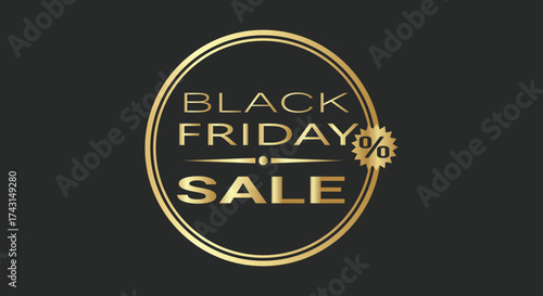 Black day sale banner with golden frame, advertising campaign for store discounts and special offers