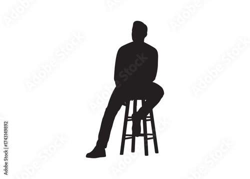 Vector art of silhouette of a man sitting on a stool