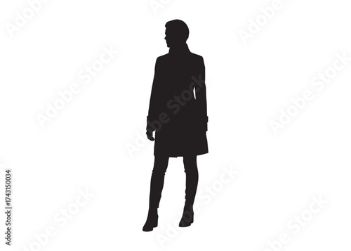 Vector art of silhouette of a woman in a coat standing and looking away