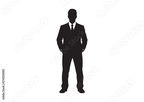 Vector art of silhouette of a businessman standing with hands in pockets