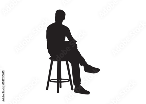 Vector art of silhouette of a man sitting on a stool