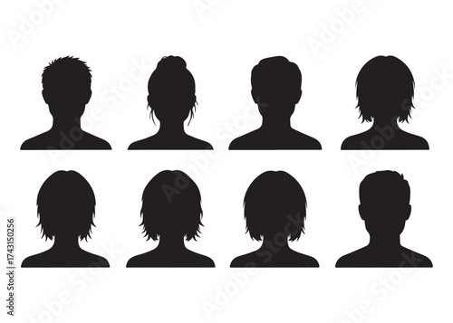 Vector art of collection of silhouette heads