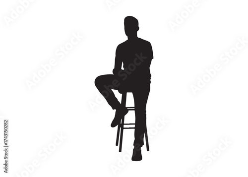 Vector art of silhouette of a man sitting on a stool