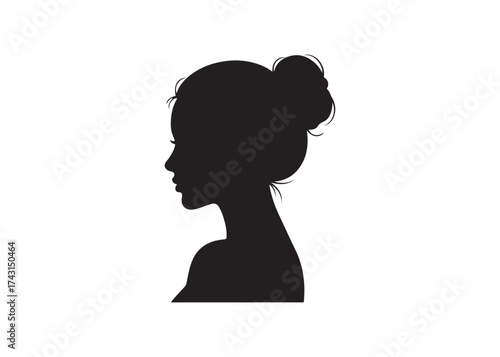Vector art of woman silhouette with hair bun for design element