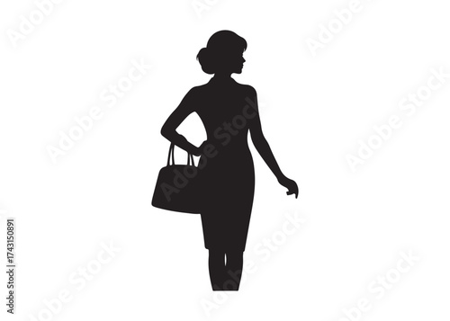 Vector art of silhouette of a businesswoman with a handbag