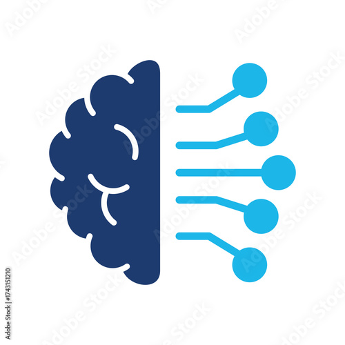 Artificial Intelligence Icon In Blue Monochrome Flat Design, Vector Illustration