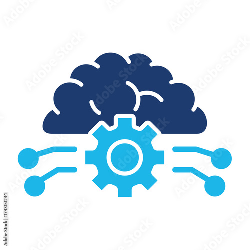 Deep Learning Icon In Blue Monochrome Flat Design, Vector Illustration