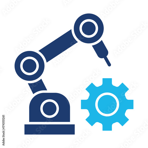 Robotics Icon In Blue Monochrome Flat Design, Vector Illustration