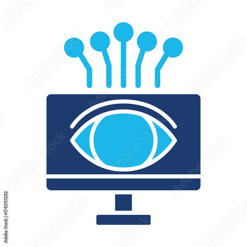 Computer Vision Icon In Blue Monochrome Flat Design, Vector Illustration