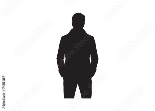 Vector art of silhouette of a man in a coat standing