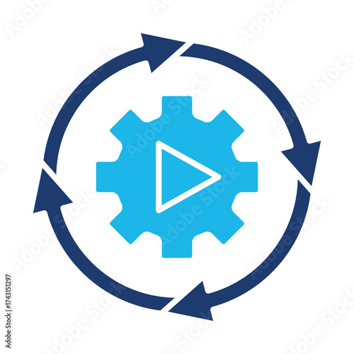 Automation Icon In Blue Monochrome Flat Design, Vector Illustration