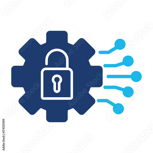 Ai Security Icon In Blue Monochrome Flat Design, Vector Illustration