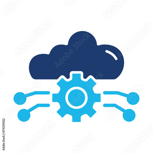 Cloud Ai Icon In Blue Monochrome Flat Design, Vector Illustration