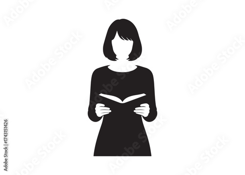 Vector art of silhouette of a woman reading a book