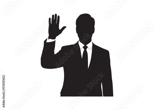 Vector art of silhouette of a man raising hand