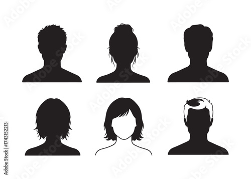 Vector art of collection of diverse people head silhouette