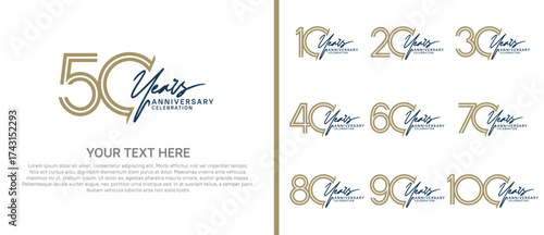 logo anniversary set. brown color with blue handwriting on white background for special event