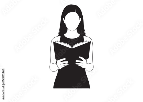 Vector art of silhouette of a woman reading a book