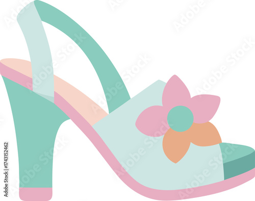 Cute pastel slingback high heel shoe with flower decoration