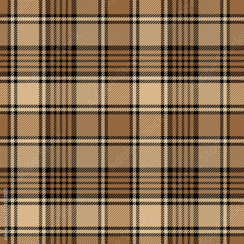 Design checkered  for prints.Seamless brown, black check pattern. Repeating patern plaid.  Repeated tartan fabric. Vector scottish fabriс. Ekose texture. Madras flannel. Checker line. Stripe gingham

