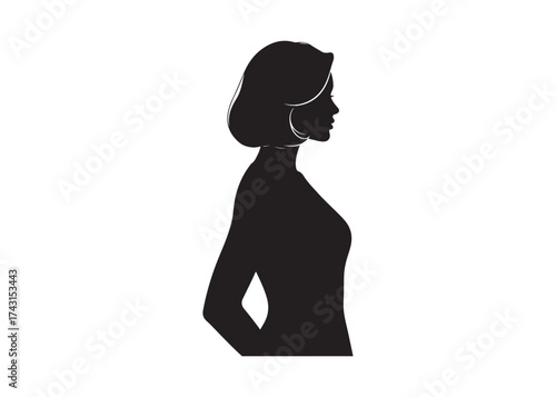 Vector art of woman silhouette with short bob hairstyle side view