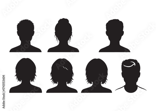 Vector art of set of silhouette head for avatar or profile