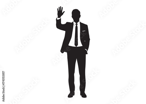 Vector art of silhouette of a businessman waving hand