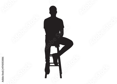 Vector art of silhouette of a man sitting on a stool