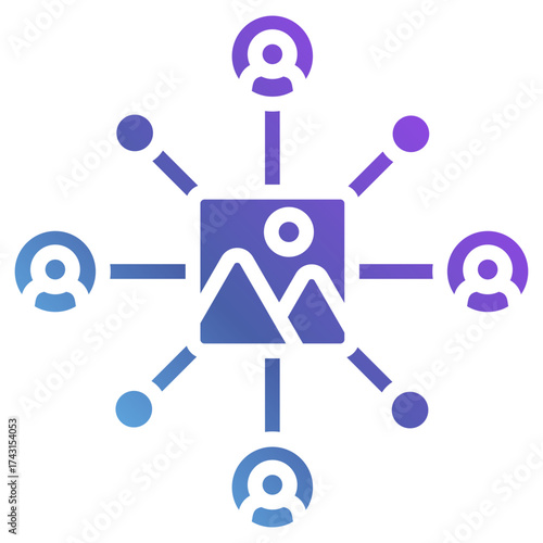Glyph Gradient Social Media Network Icon Connected People Viral Communication Hub with Modern Blue Violet Blend