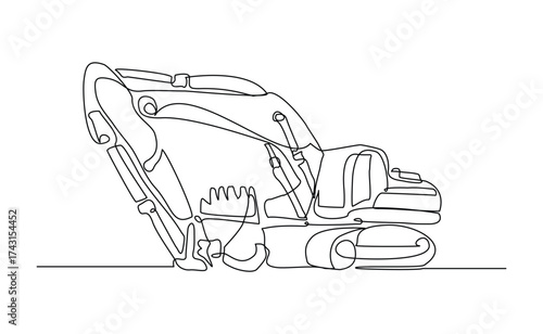 Continuous line drawing of excavator earth mover soil digger industry construction machinery. Sketch drawing editable stroke vector illustration