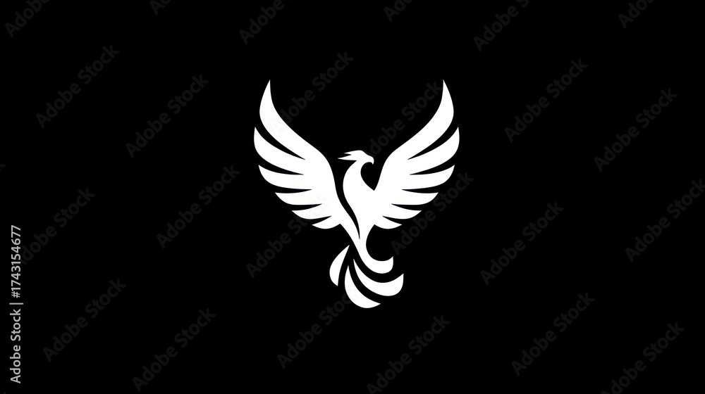 Fototapeta premium White phoenix icon on black background for symbolism and graphic design
