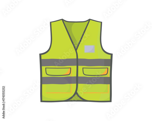 Bright yellow reflective safety vest designed for visibility and protection, commonly used by construction and road workers.