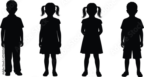 Silhouette of boys and girls standing together, children illustration concept representing childhood, friendship, education and family unity vector design