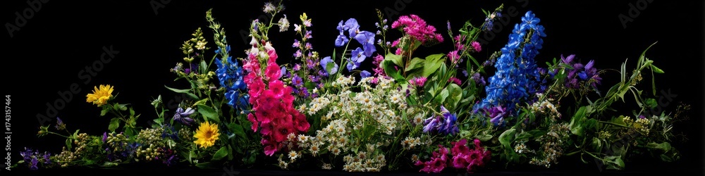 Obraz premium Colorful assorted flowers on a dark background nature floral display