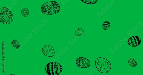 Digital animation of decorative easter eggs icons falling against transparent background