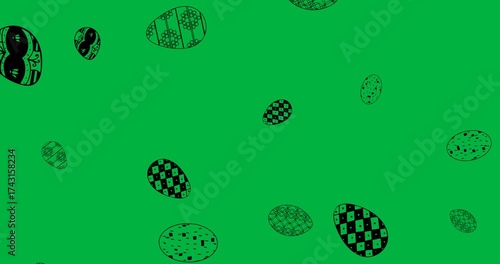 Digital animation of decorative easter eggs icons falling against transparent background