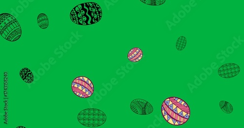 Digital animation of decorative easter eggs icons falling against transparent background