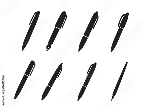 set of pens isolated on white background