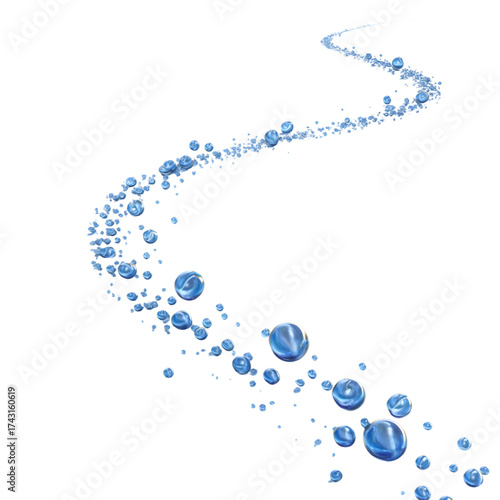 Blue Water Droplets Spiral Artistic Abstract on Transparent Background
