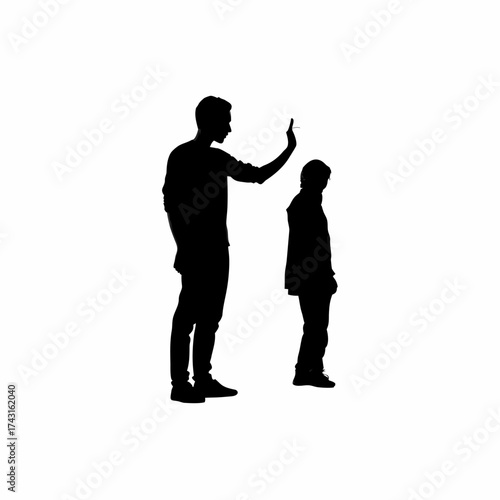 Young man stopping friend from smoking silhouette isolated on white background