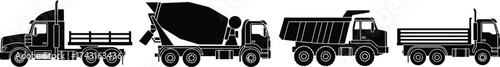 Trucks construction vehicles transport vector illustration set