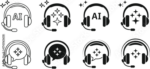 Ai support headset vector icons for customer service assistance