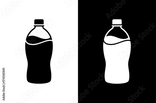 Classic Black Bottle Silhouette Vector Art. Modern Icon Set on White and Black Background