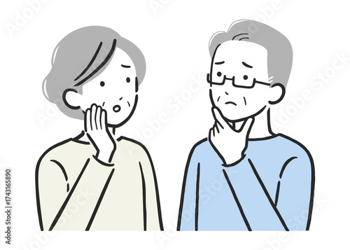Worried Senior Couple Vector Illustration, Elderly Man and Woman Feeling Anxious and Concerned in Simple Flat Design